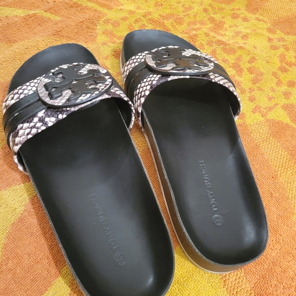 Tory Burch Black and Silver Slide Sandals - Picture 5 of 9